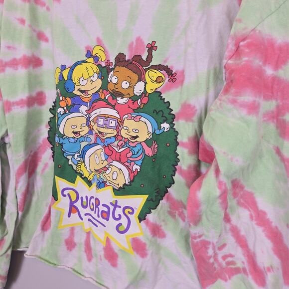 Nickelodeon Rugrats Holiday Cropped Top Long Sleeve Red Green Tie Dye Size 1X - Picture 1 of 4